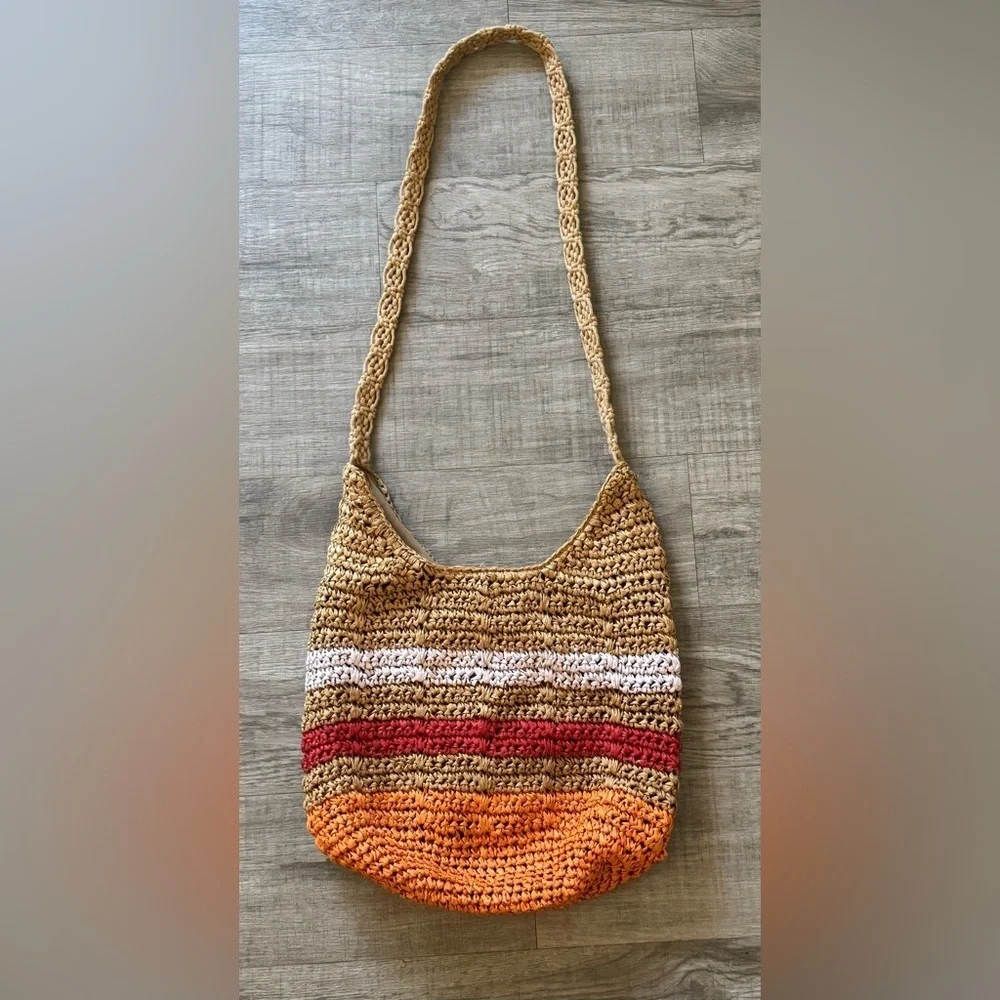 New Universal Thread Red, Orange & White Stripes Crochet Shoulder Bag